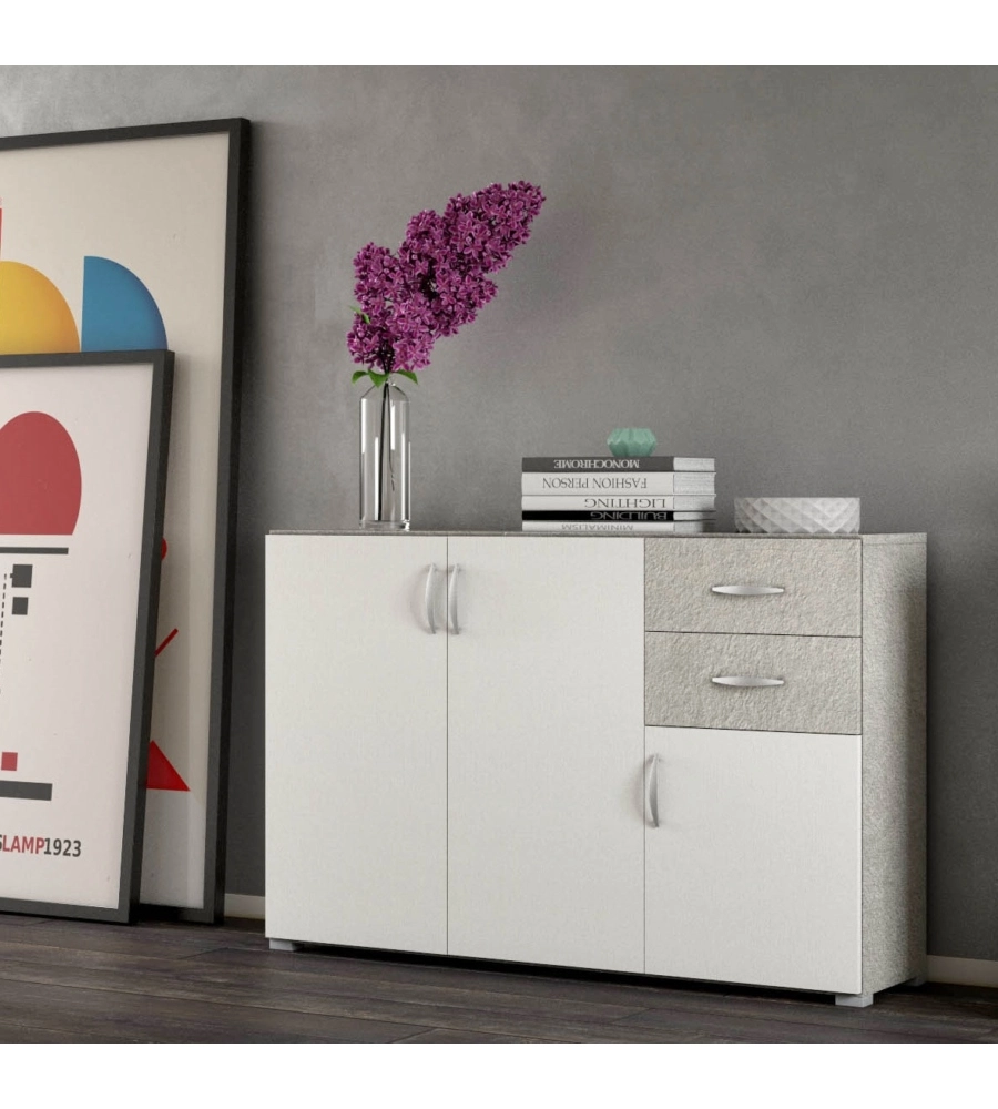 Buffet "londra 02" bianco e pietra, 120x35x83 cm